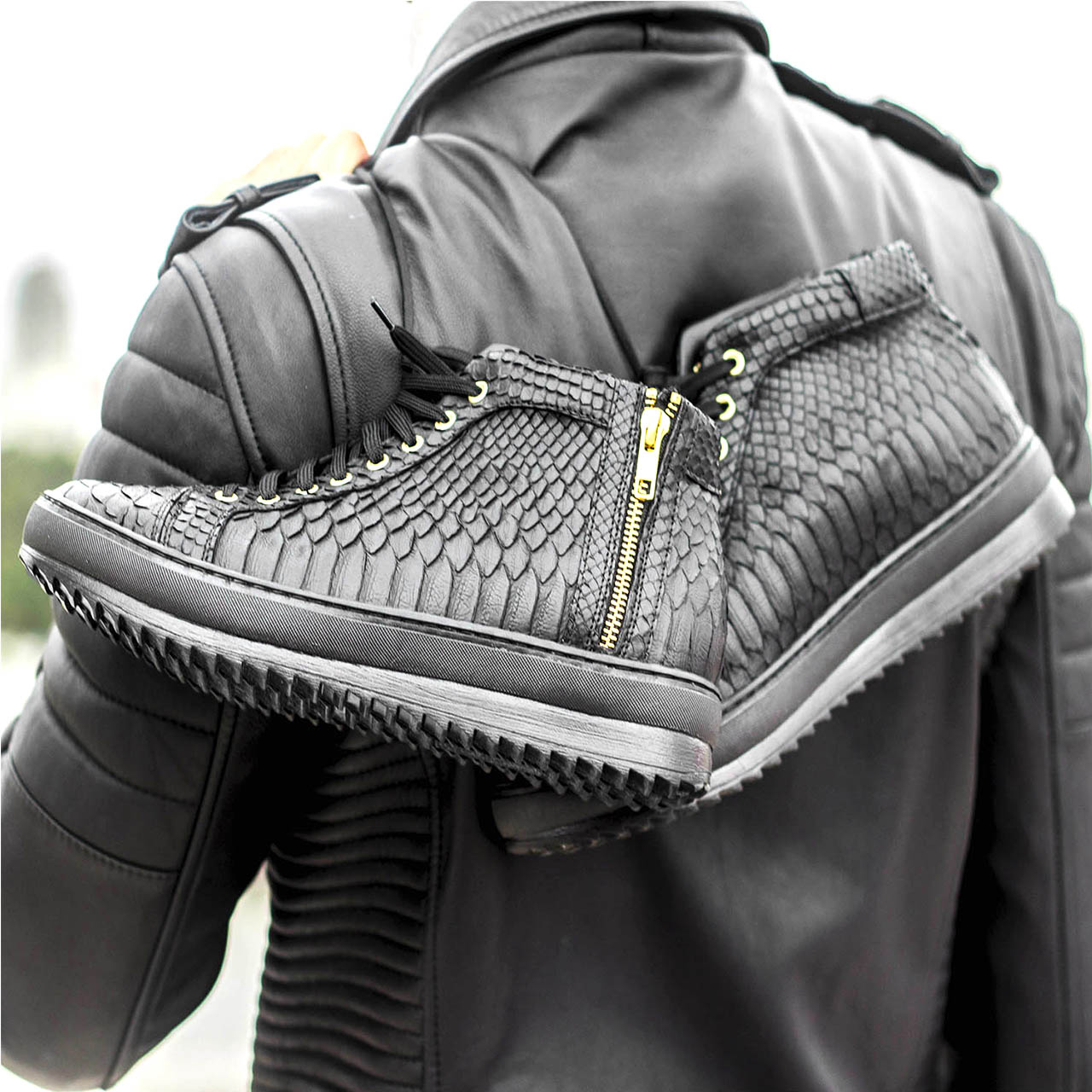 Delano - Elevator Sneakers in Python Leather from 2.4 to 3.1 inches