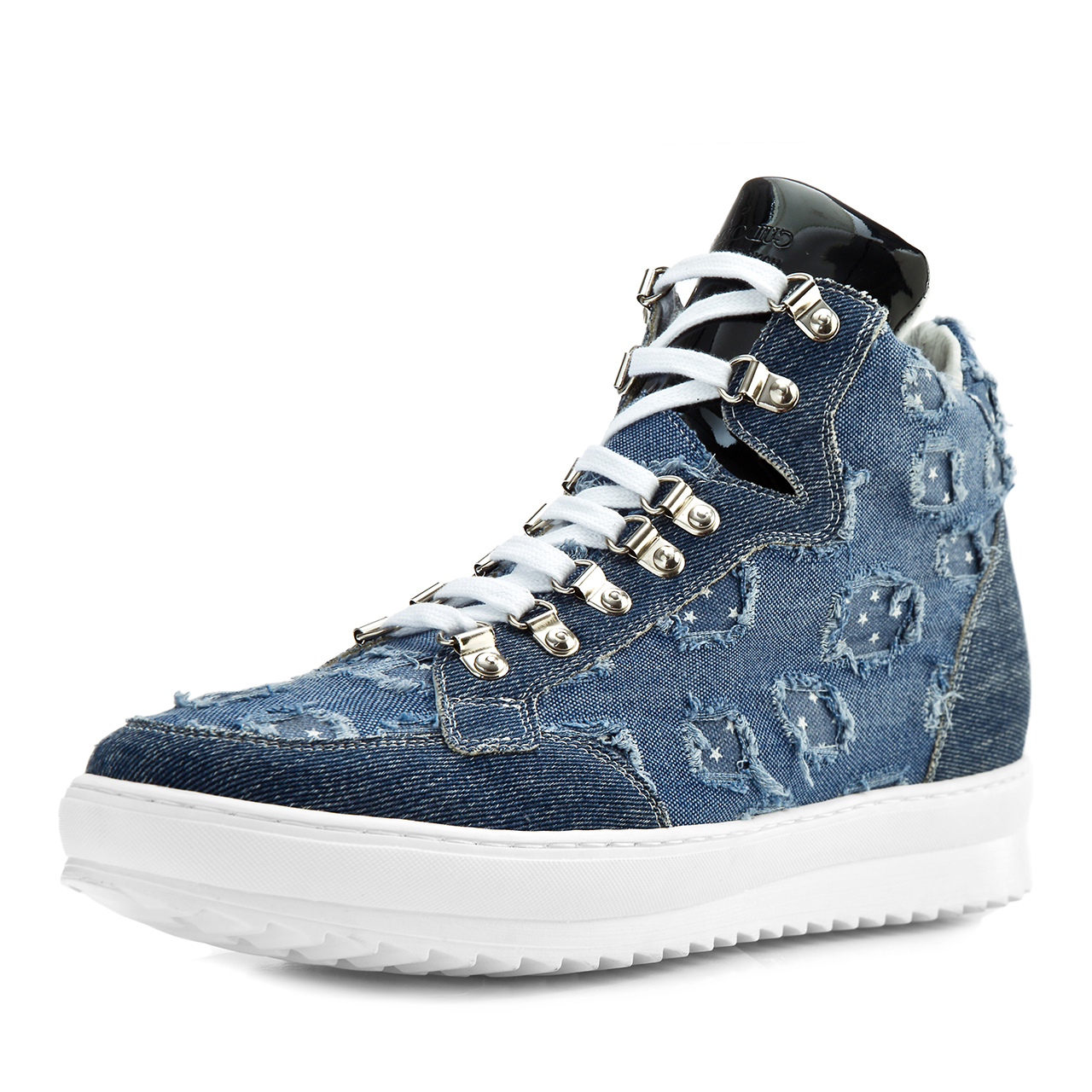 Denim - Elevator Sneakers in Leather/fabric mix from 2.4 to 4 inches