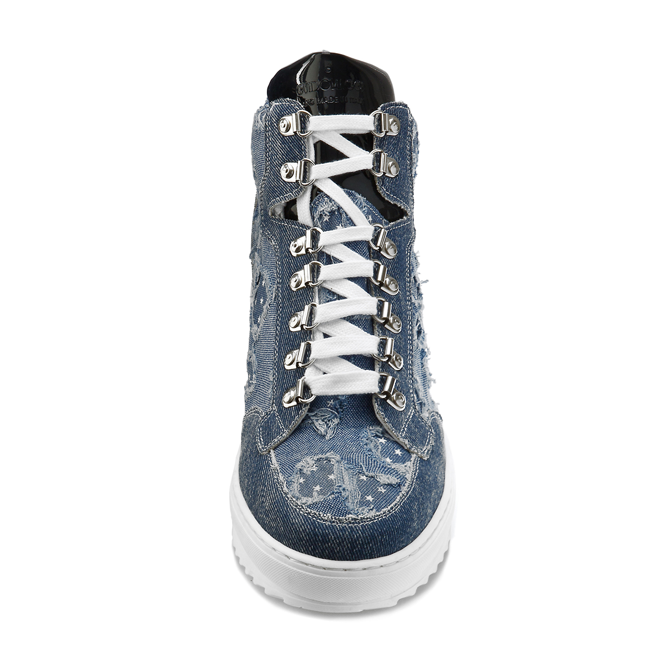Denim - Elevator Sneakers in Leather/fabric mix from 2.4 to 4 inches