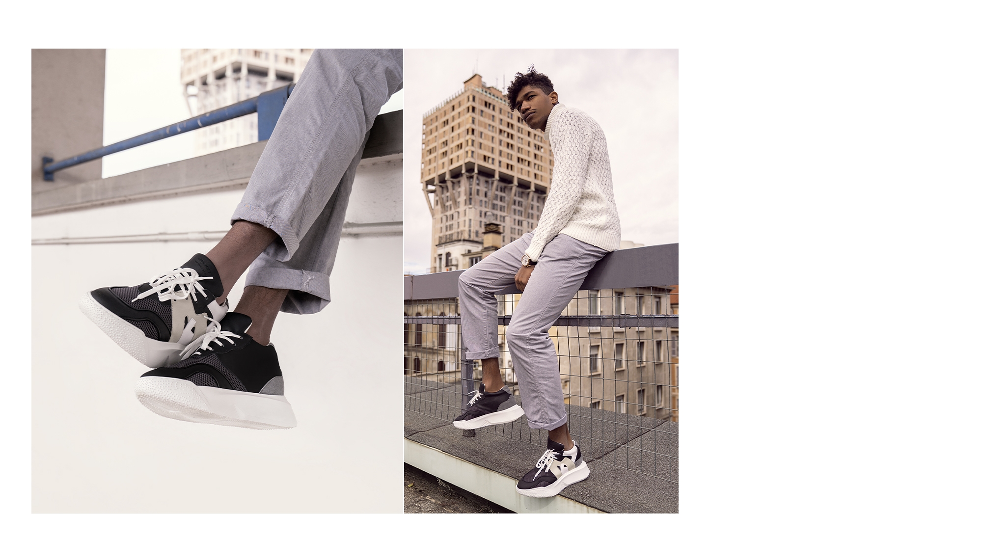 Clyde - Elevator Sneakers in Leather/fabric mix from 2.4 to 4 inches