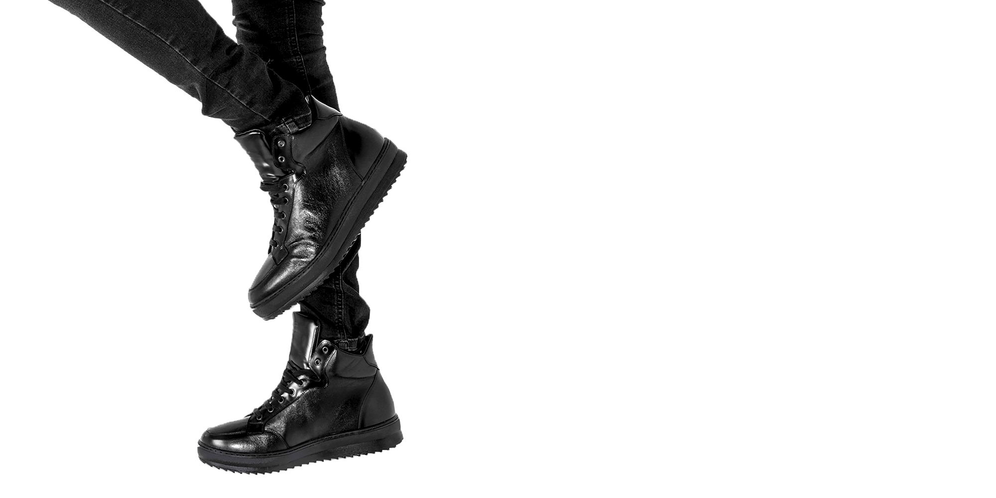 California Black - Elevator Sneakers in Mix of leathers from 2.4 to 4 inches