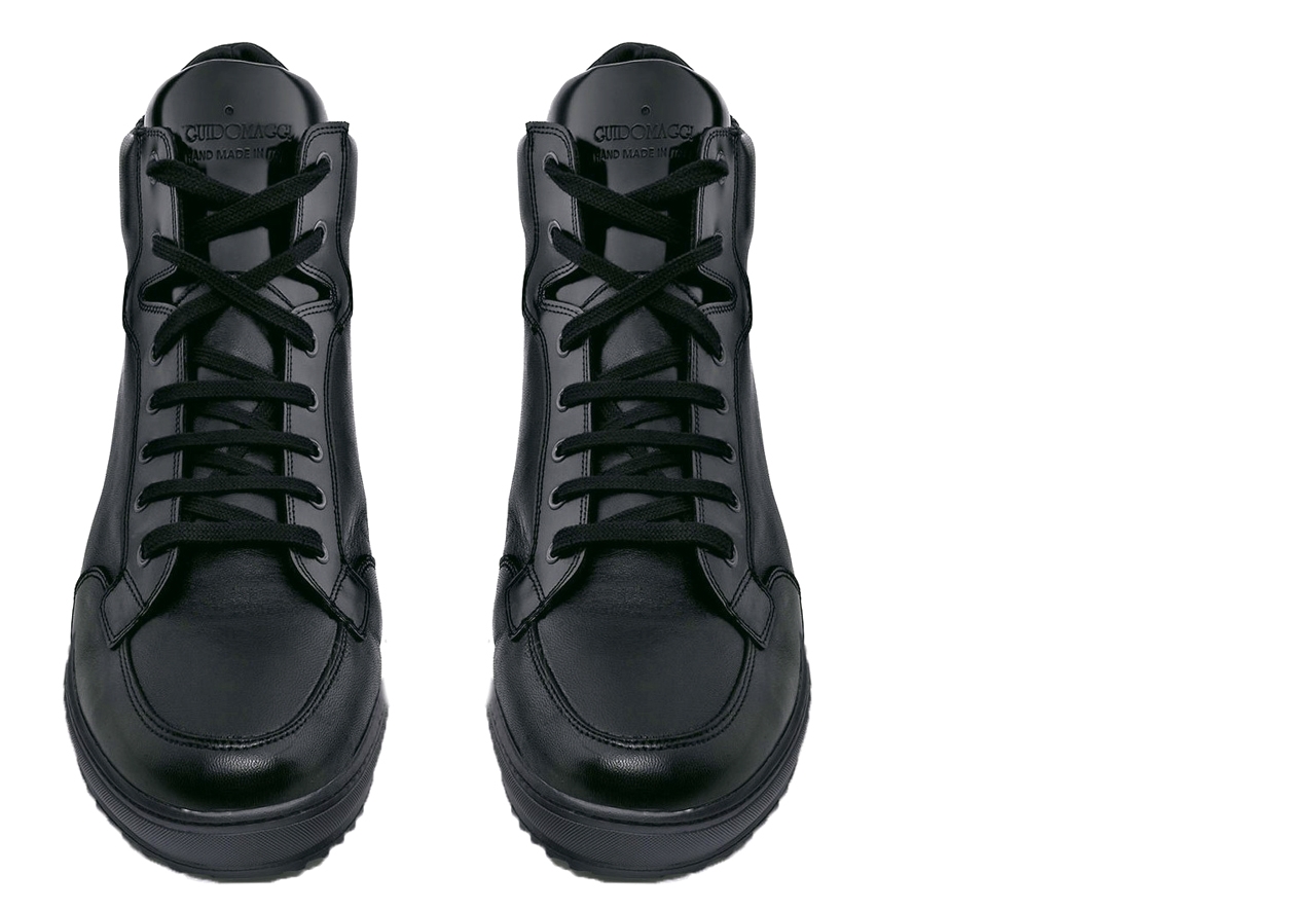 California Black - Elevator Sneakers in Mix of leathers from 2.4 to 4 inches
