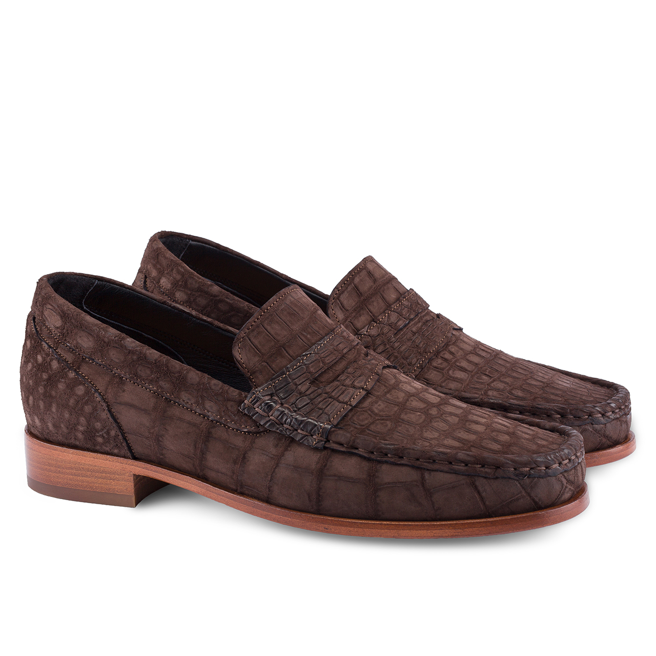 Caribbean - Elevator Loafers in Baby Crocodile Suede Leather Leather up to 2.6 inches